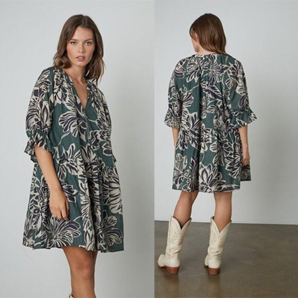 NEW Velvet by Graham & Spencer Layne Printed Silk Cotton Voile Dress Size Medium